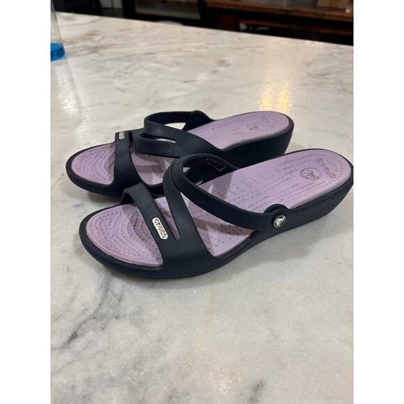 Crocs Rhonda Wedge Sandals Women’s Size W7 Blue & Lavender comfort gift for her - Picture 2 of 6
